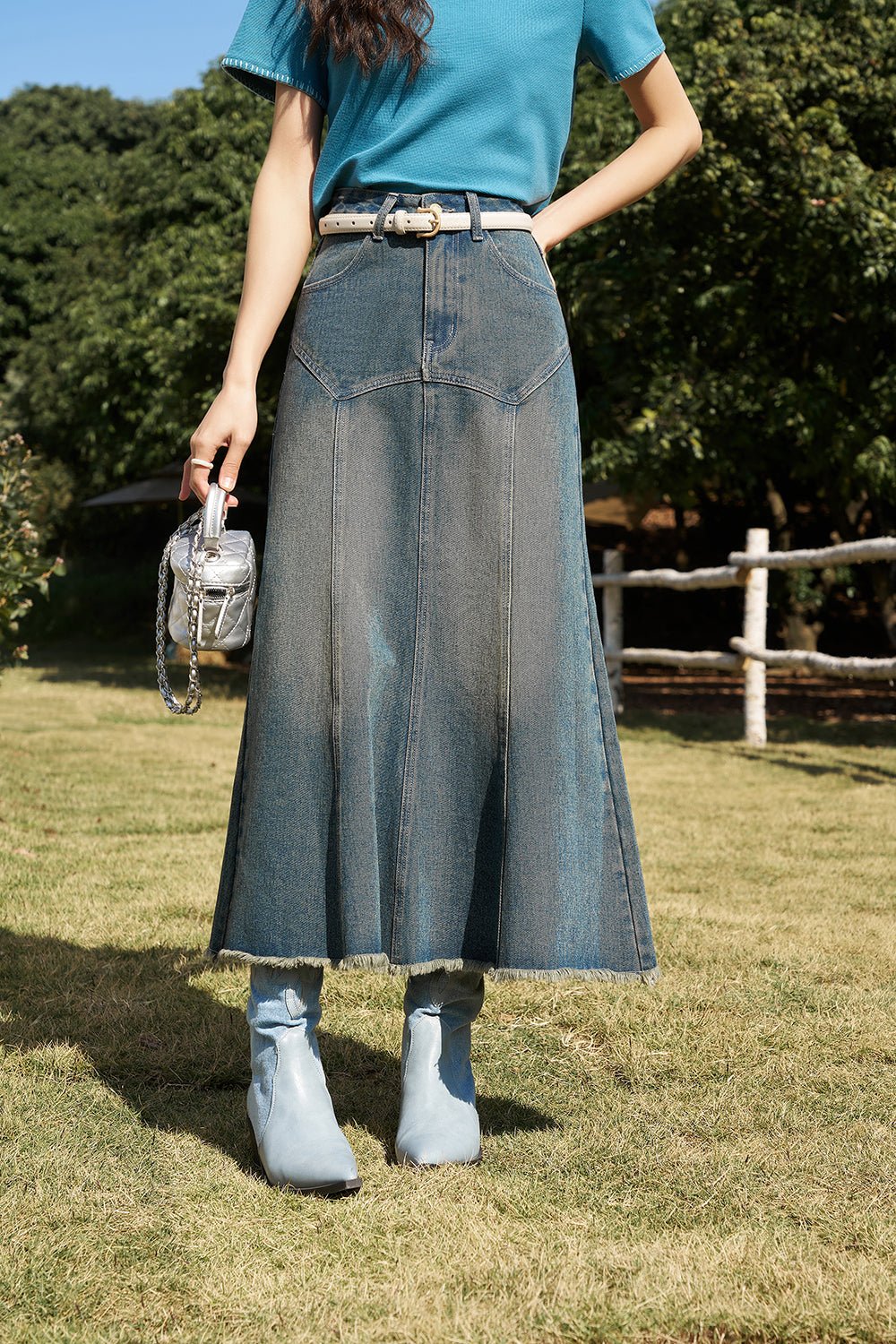 High Waist Long Denim Skirt for Women