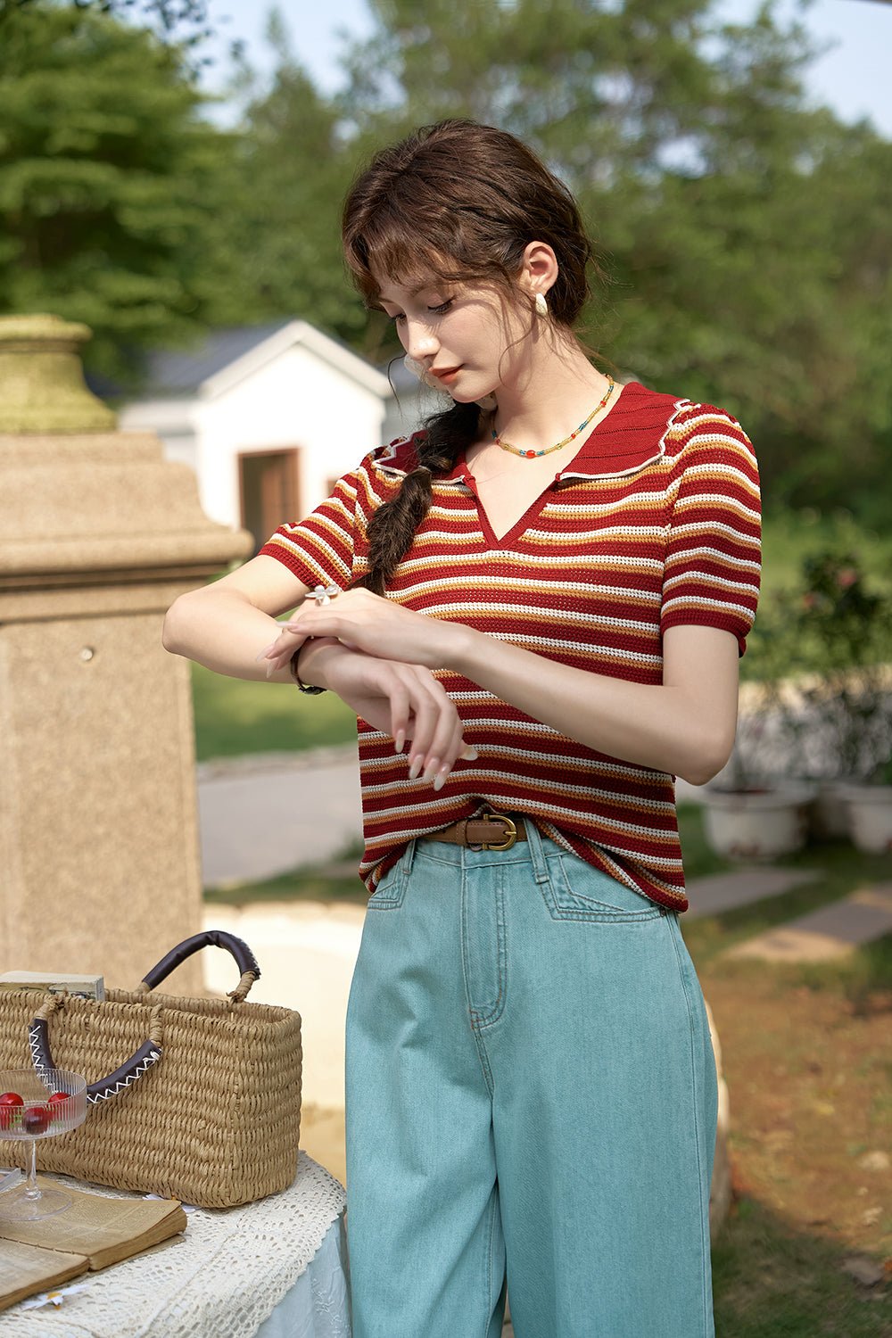 Stripe Knit T-shirt for Women