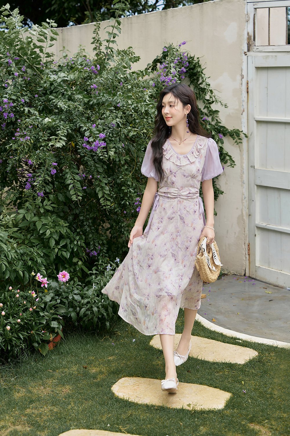 Women Ruffled Purple Floral Maxi Dress