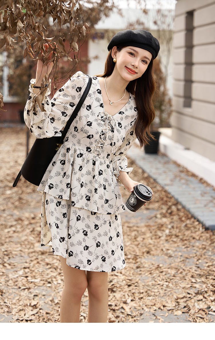 Black Floral Mini Dress for Women