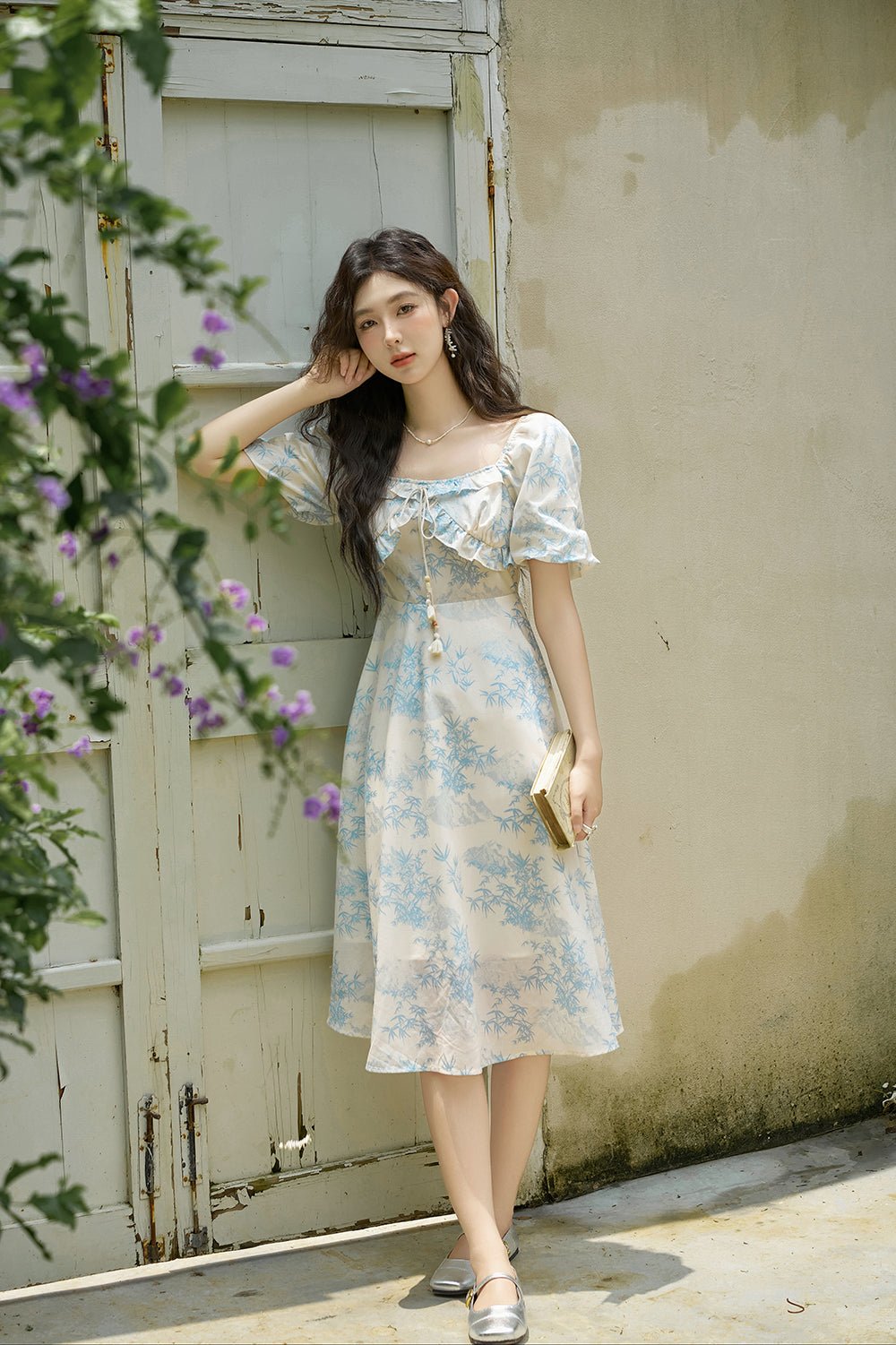 Women' Blue Floral Midi Dress