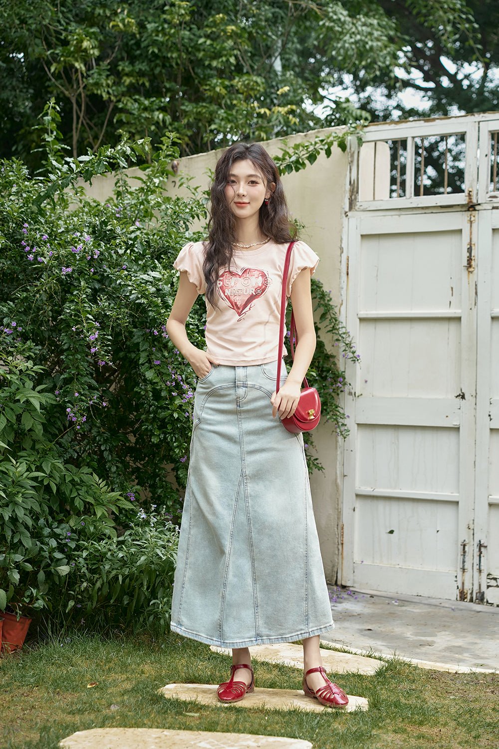 Women High Waist Long Denim Skirt