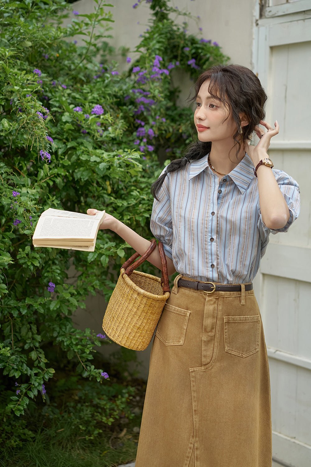 Puff Sleeve Stripe Blouse for Women