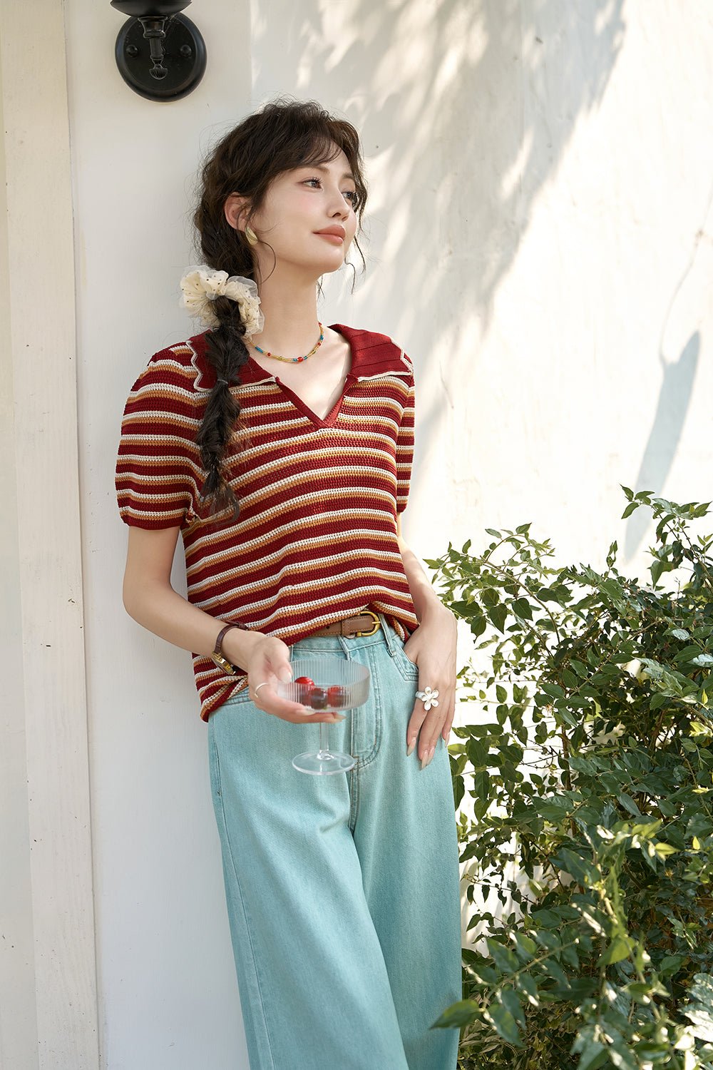 Stripe Knit T-shirt for Women