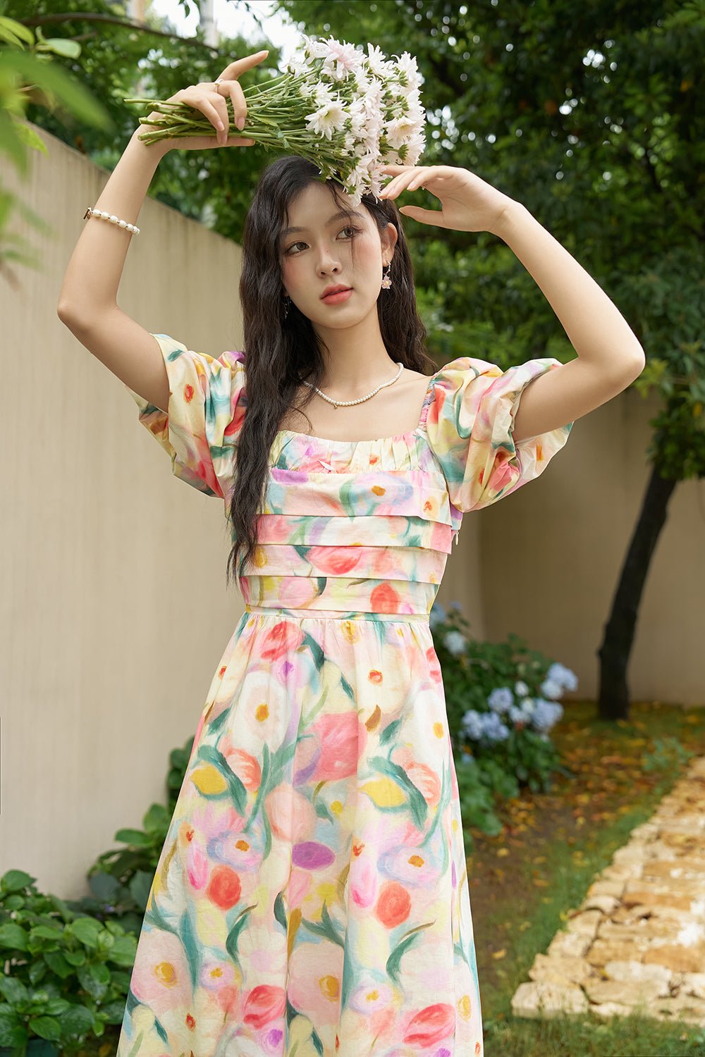 Women' Pink Floral Midi Dress