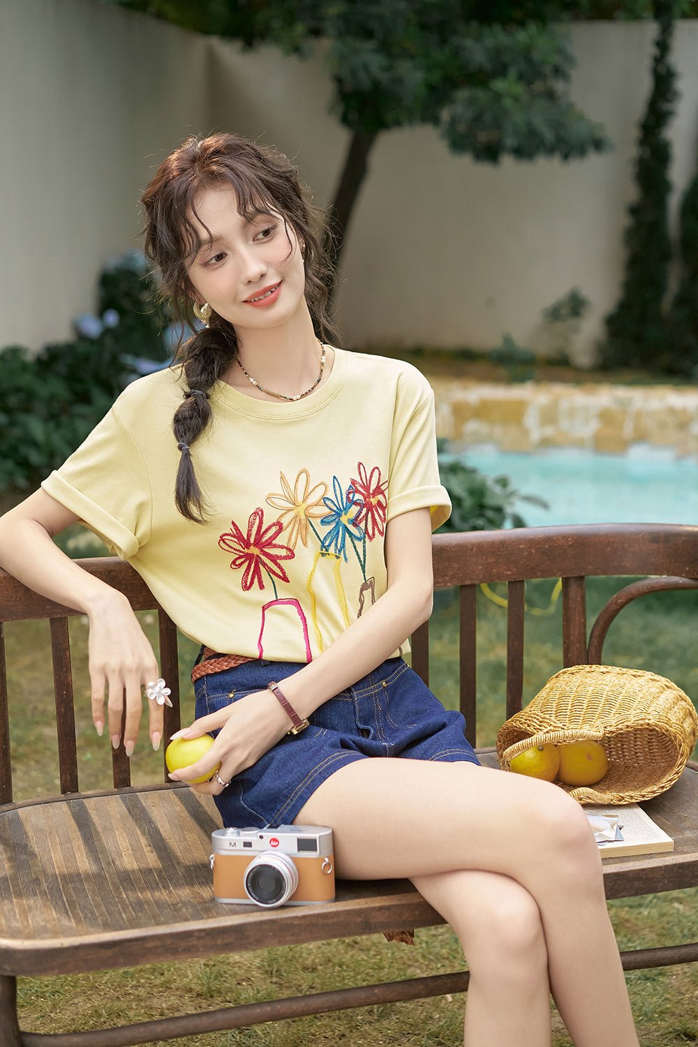 Floral Embroidery T-shirt for Women