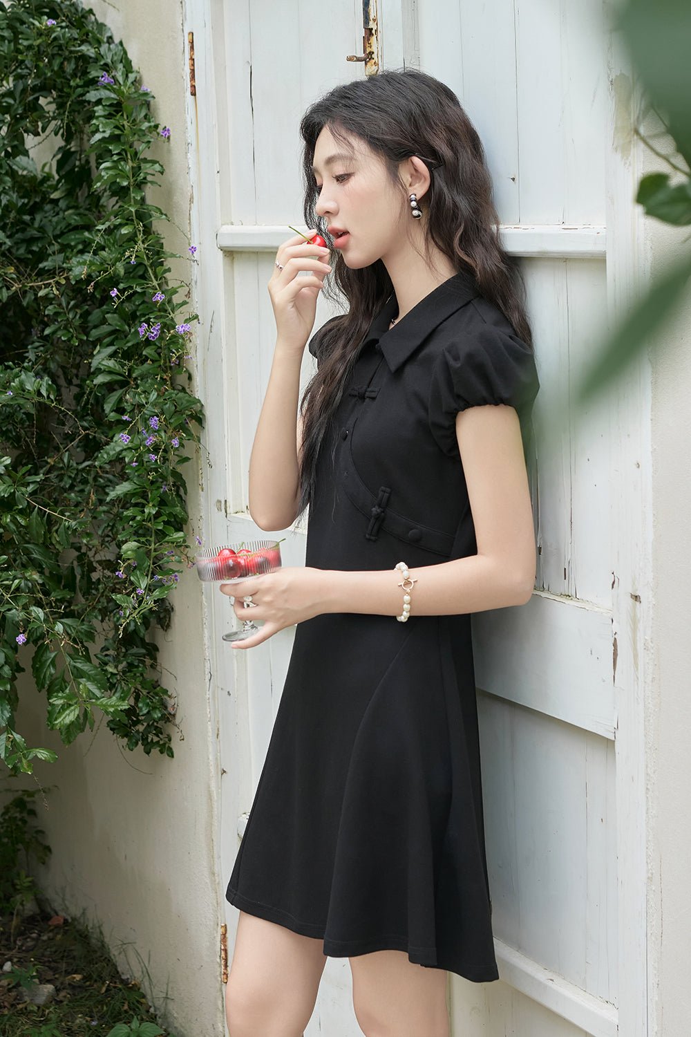 Women's Black Mini Dress with Short Sleeve