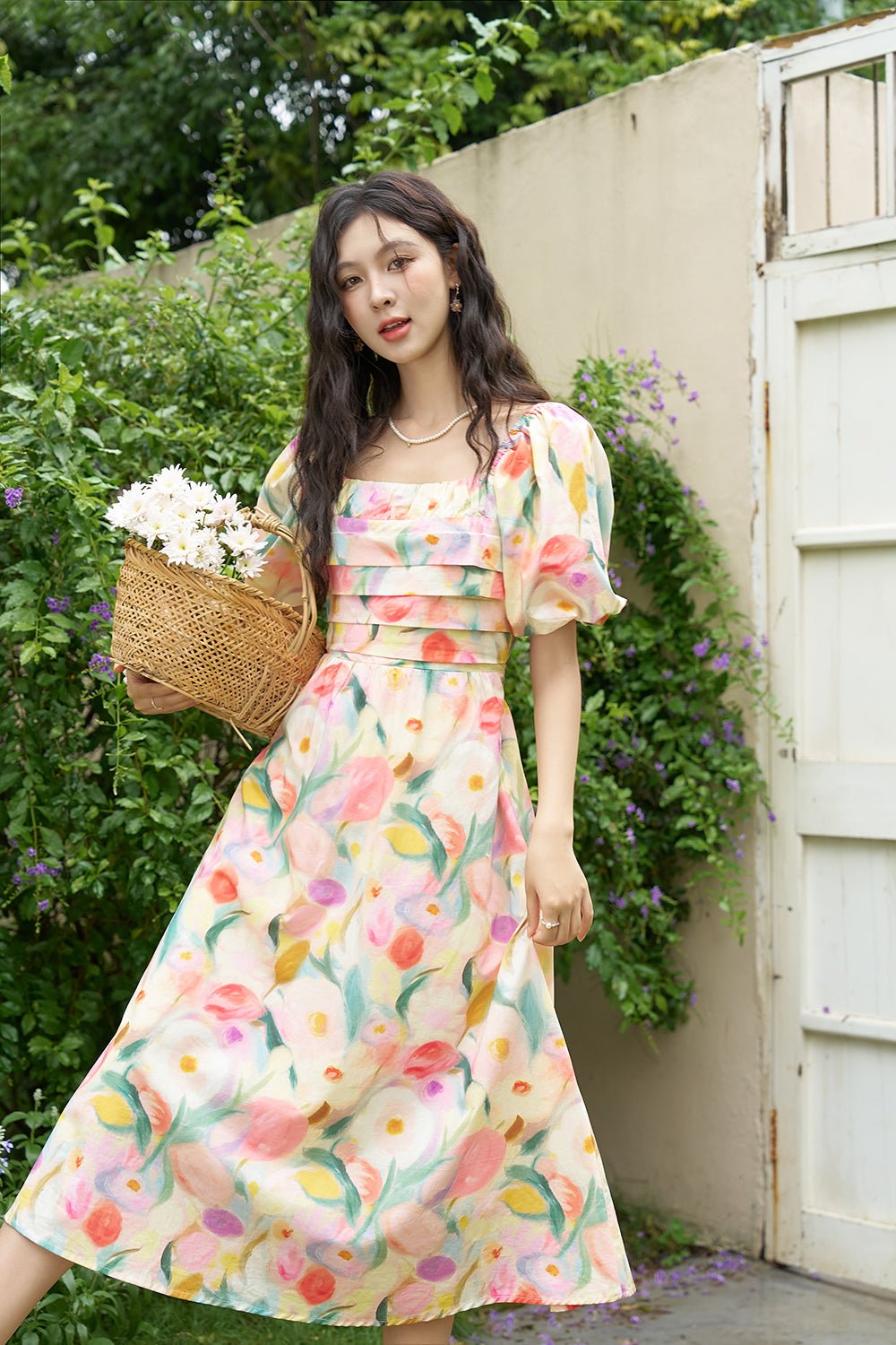 Women' Pink Floral Midi Dress