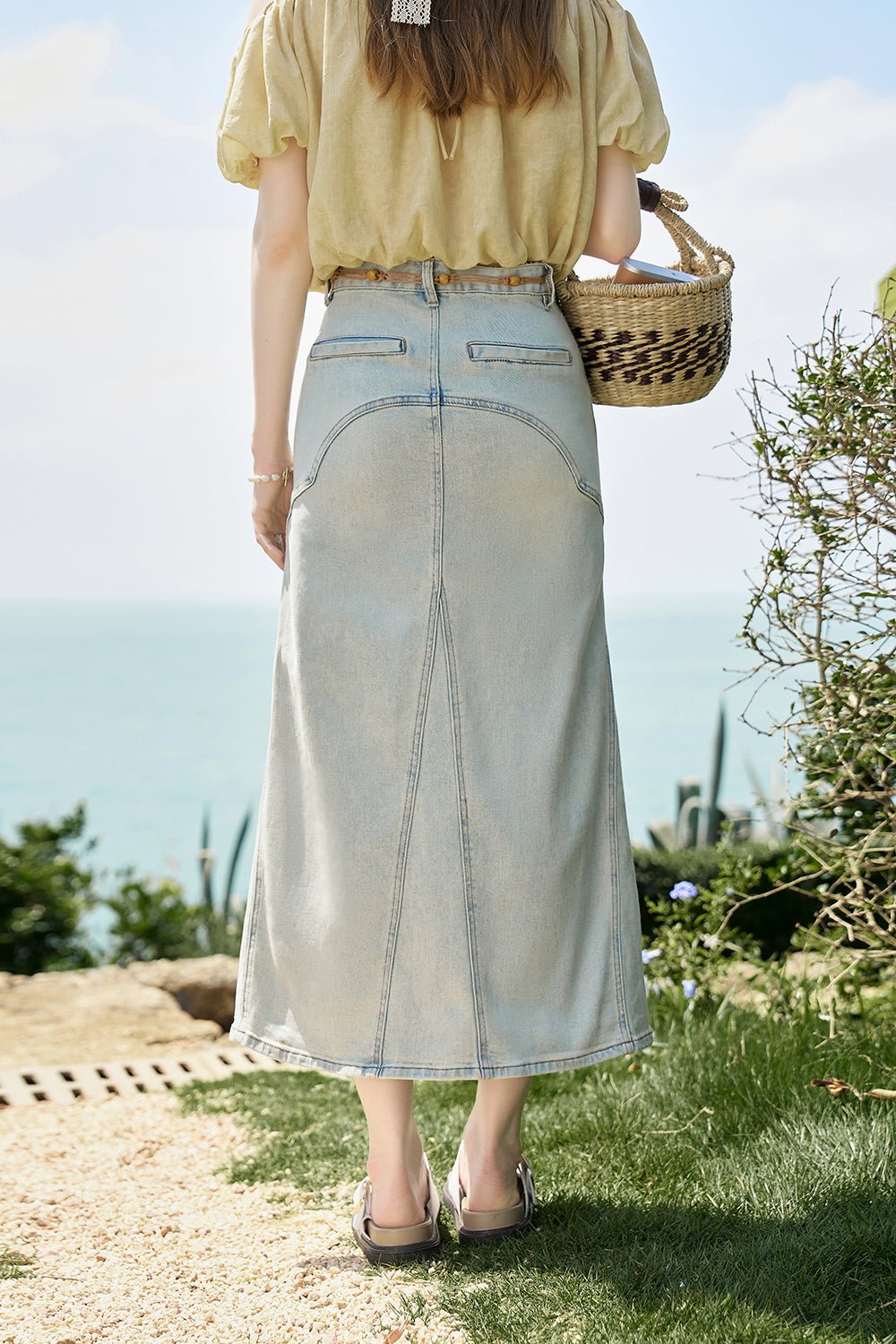 Women High Waist Long Denim Skirt