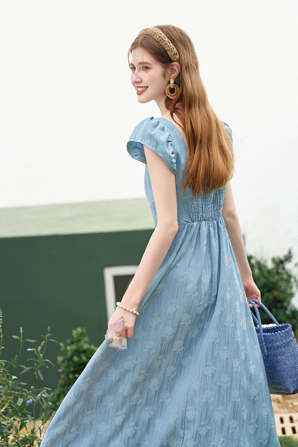 Women's Blue A-Line Short Sleeve Dress