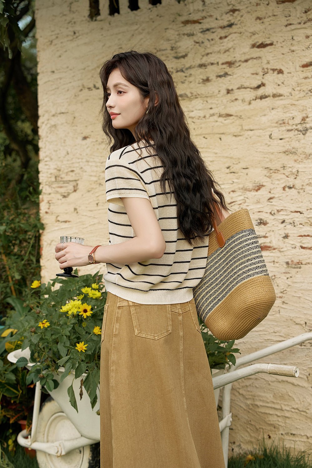 Striped Knit T-shirt for Women