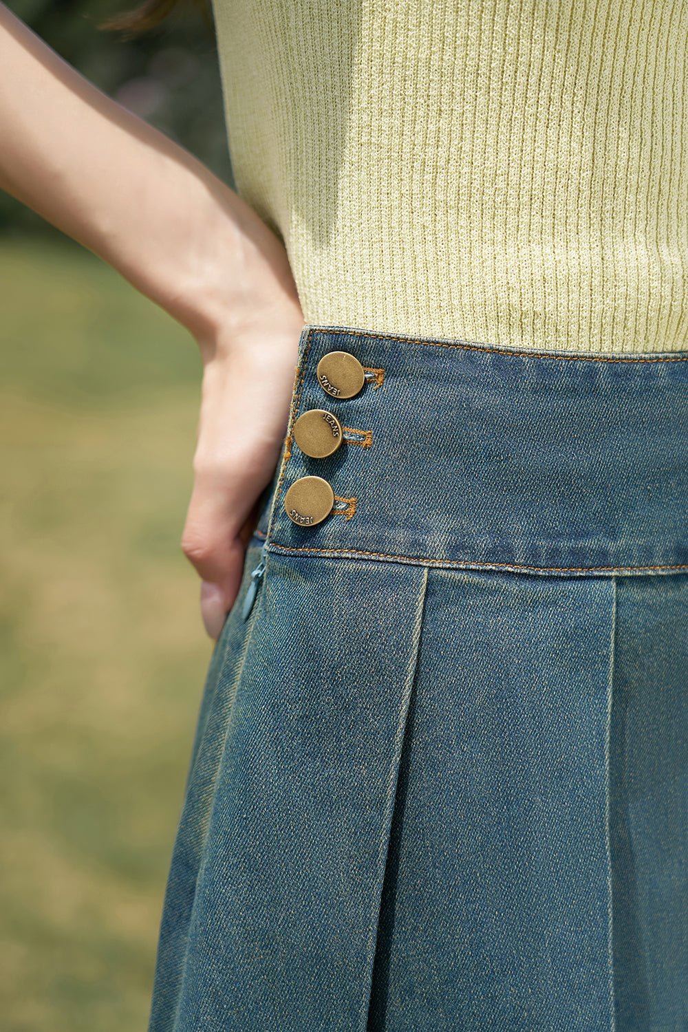 Denim Mini Pleated Skirt for Women - Mishow