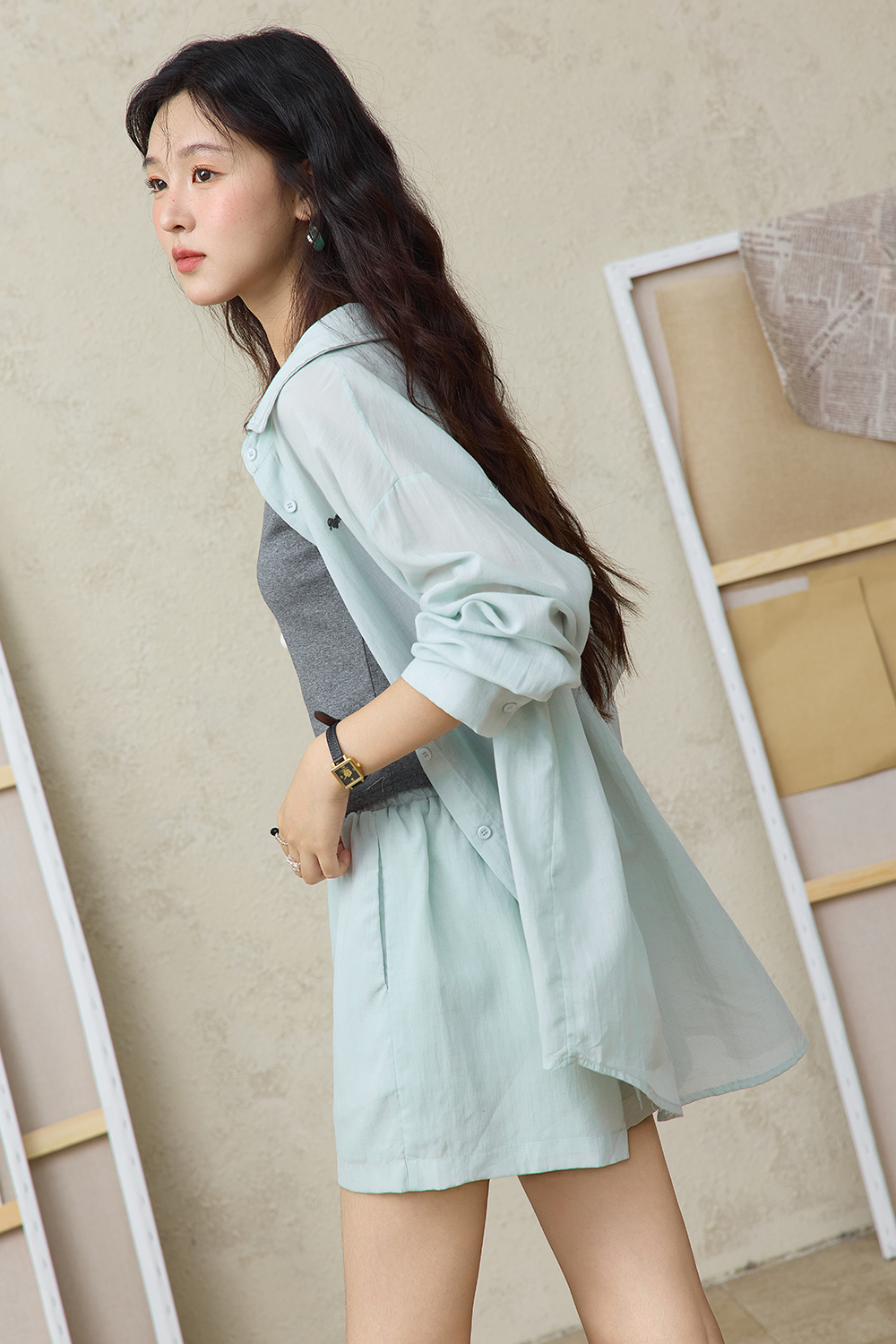 Bộ áo sơ mi + áo yếm + quần short