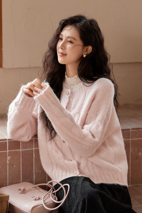 Mishow Purple Turn-Down Collar Imitation Mink Cardigan MXE88Z2616 main image 0